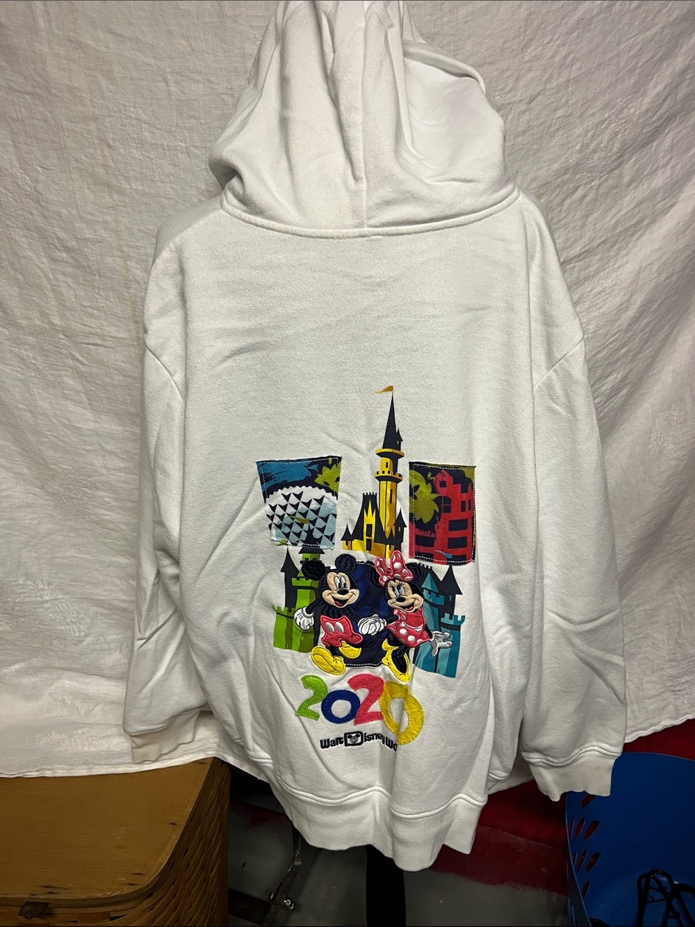Disney White Hoodie with Colorful Mickey & Minnie Castle Print embroidered 3xl